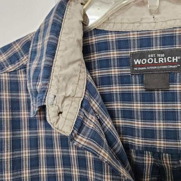 VTG WOOLRICH Shirt Men's 2XL Blue Brown Plaid Long Sleeve Button Up See Pics - Picture 4 of 10